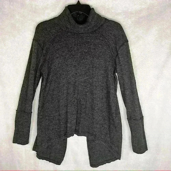 FREE PEOPLE WE THE FREE Sz M Split Back Turtleneck Top Dark Gray Thermal Tunic - Picture 1 of 11